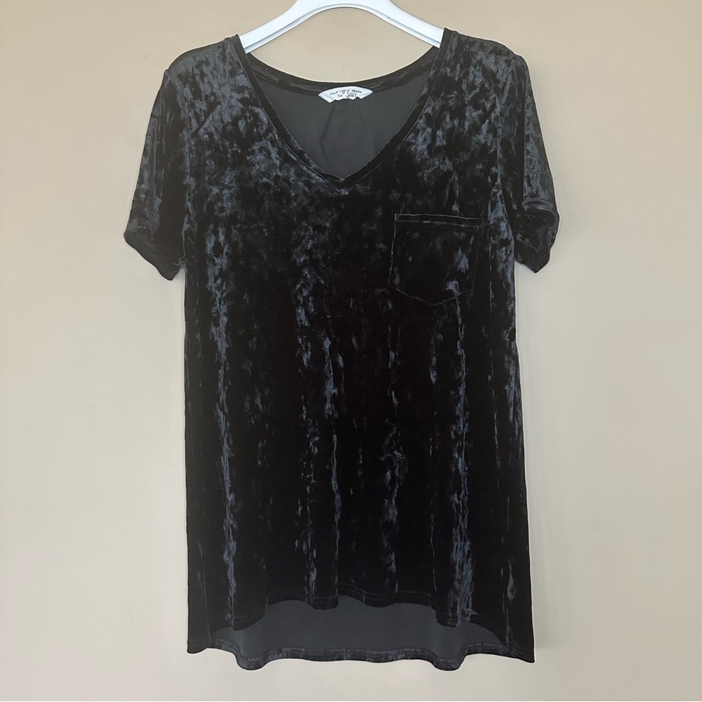 Chrushed Velvet Legging Tee Women L Black Shirt VNeck Tunic Length Y2K Phoebe